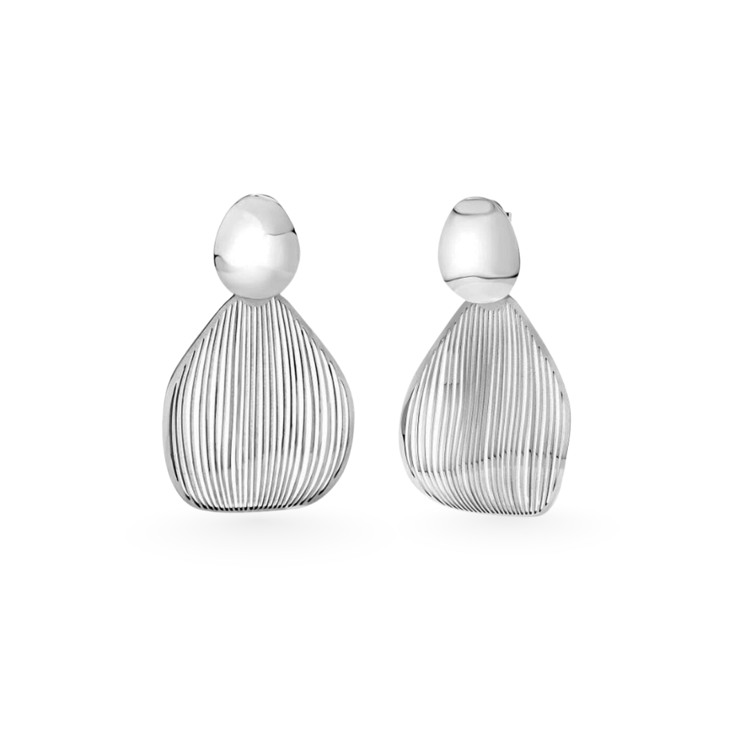 Pair of silver earrings on a white background