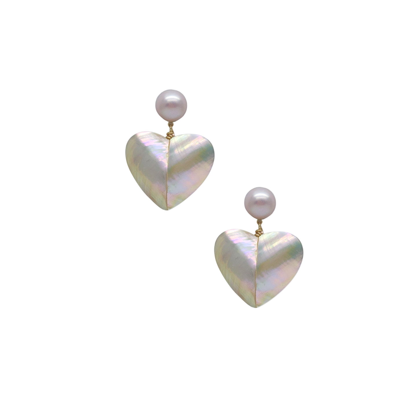 Heart-shaped earrings with pearl accents on a white background