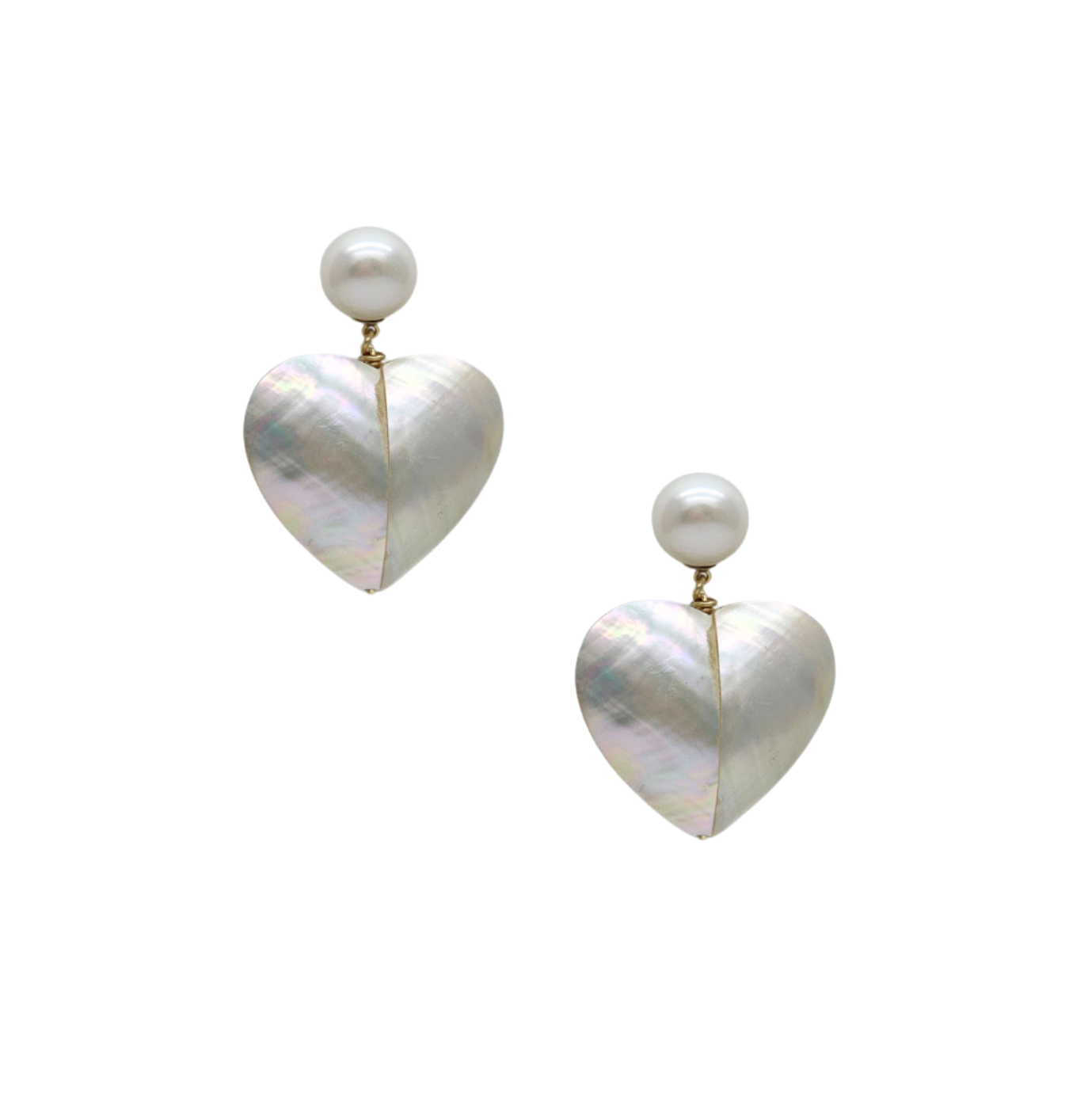 Heart-shaped earrings with pearl accents on a white background