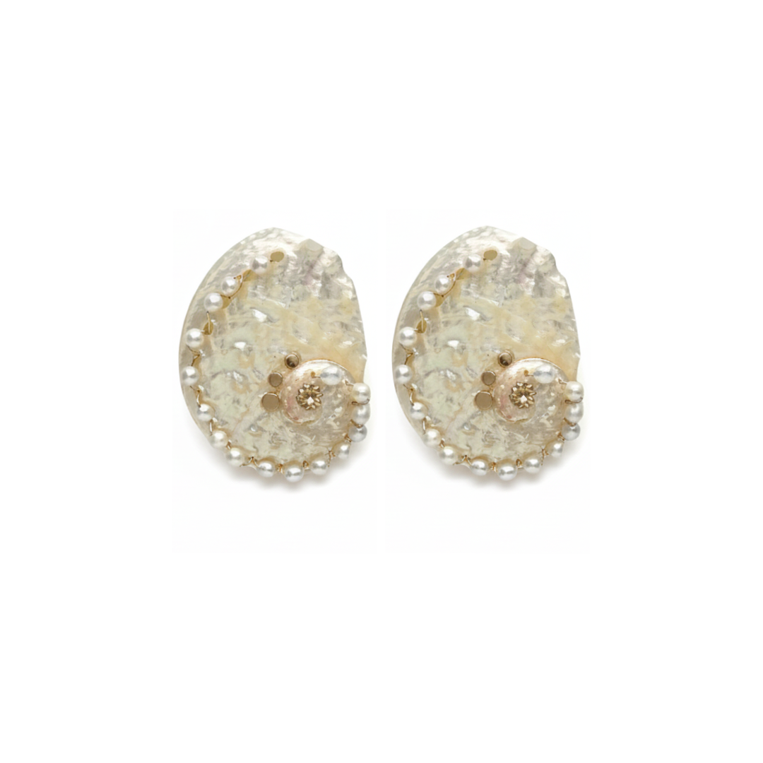 Pair of decorative earrings on a white background