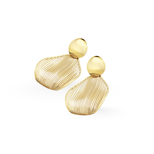 Gold earrings on a white background