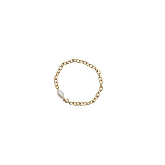 Gold chain bracelet with a pearl on a white background