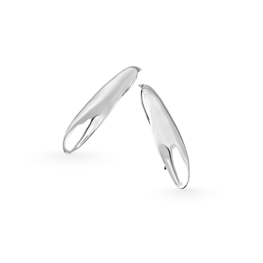Pair of silver hoop earrings on a white background
