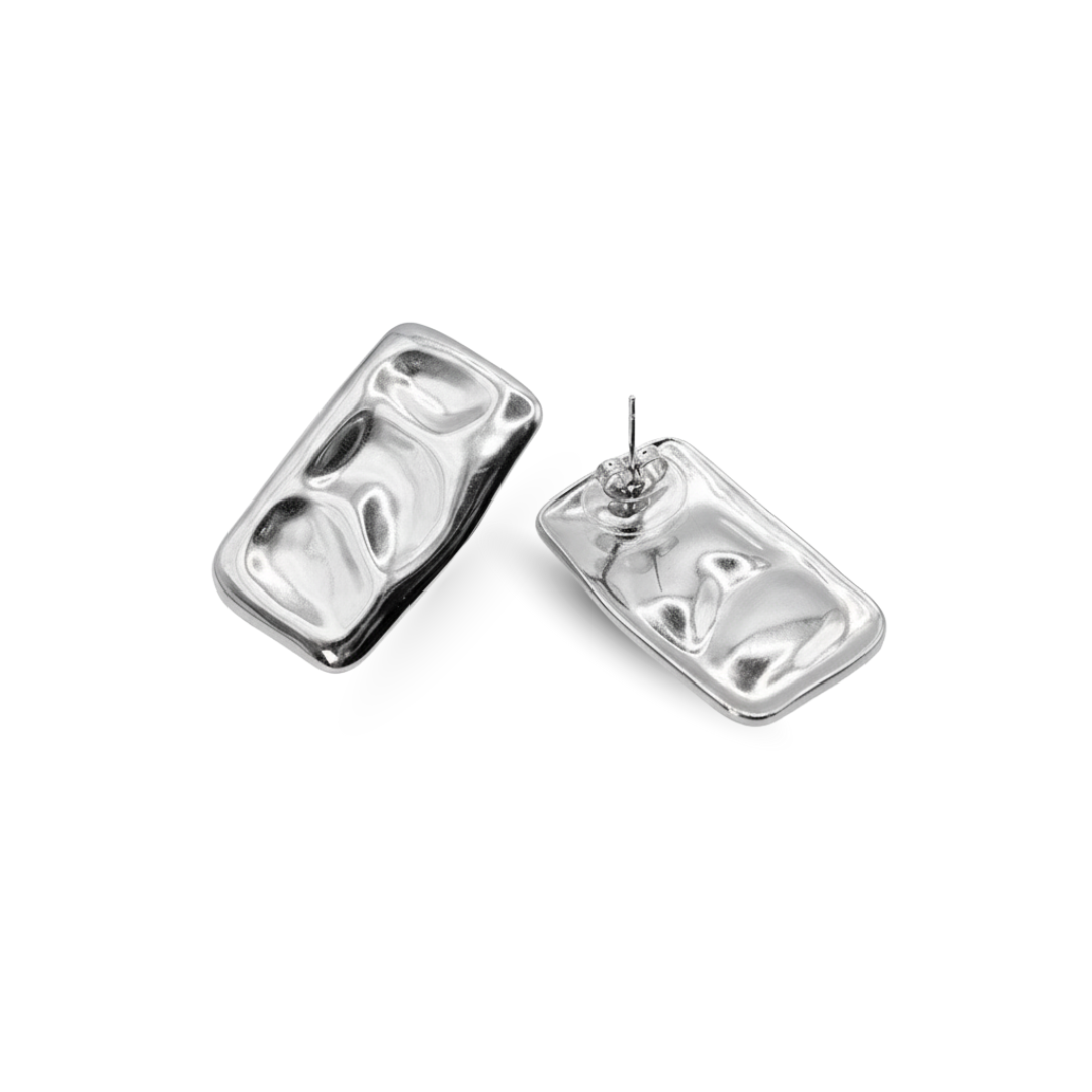 Pair of silver earrings on a white background