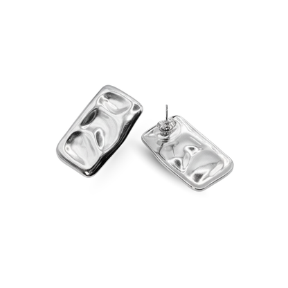 Pair of silver earrings on a white background