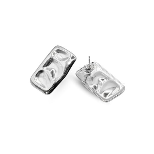 Pair of silver earrings on a white background