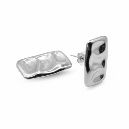 Pair of silver earrings on a white background