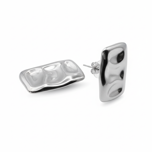 Pair of silver earrings on a white background