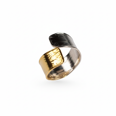 Two-toned gold and silver ring on a white background